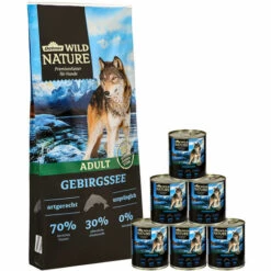 Dehner Wild Nature Hundefutter-Set Adult, Trockenfutter 12 Kg, Nassfutter 6 X 800 G