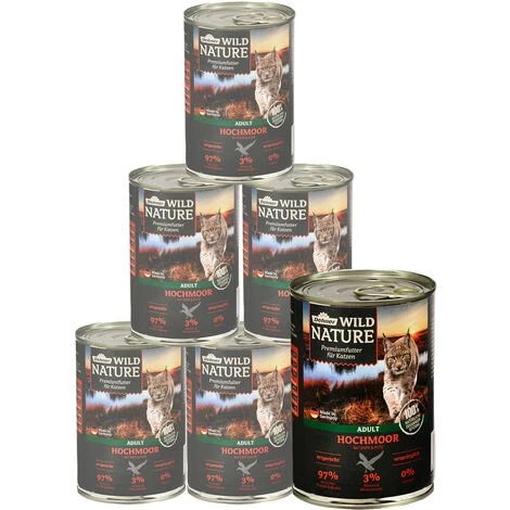 Dehner Wild Nature Katzenfutter Adult, Hochmoor, Ente/Pute, 6 X 400 G (2.4 Kg) 1 Dehner Wild Nature Katzenfutter Adult, Hochmoor, Ente/Pute, 6 X 400 G (2.4 Kg)