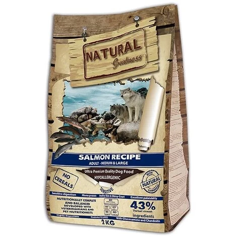 NATURAL GREATNESS NatÙrliche Gr_¤e Rezept SalmÜ ñn Empfindliche Mittelgro¤e, Essen Ohne Getreide FÙr Mittel-/gro¤e Hunde, 2 Kg 1 NATURAL GREATNESS NatÙrliche Gr_¤e Rezept SalmÜ ñn Empfindliche Mittelgro¤e, Essen Ohne Getreide FÙr Mittel-/gro¤e Hunde, 2 Kg